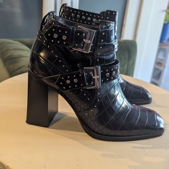 Faux Leather Belted Heel - Picture 1 of 8
